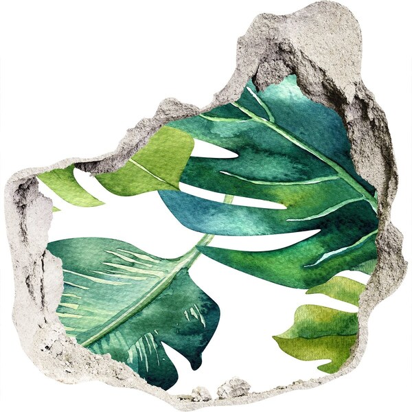 Vinilo adhesivo efecto agujero 3d para casa Hojas tropicales verdes en una pared dañada