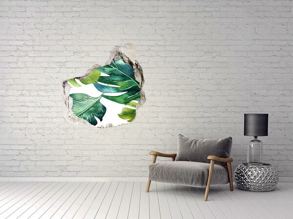 Vinilo adhesivo efecto agujero 3d para casa Hojas tropicales verdes en una pared dañada