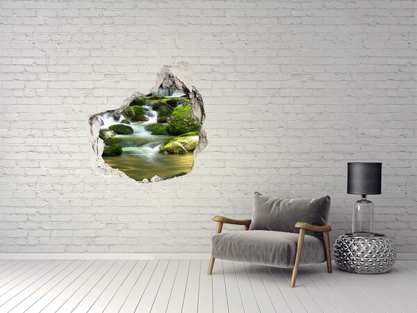 Vinilo adhesivo efecto agujero 3d para casa Cascada en el bosque verde