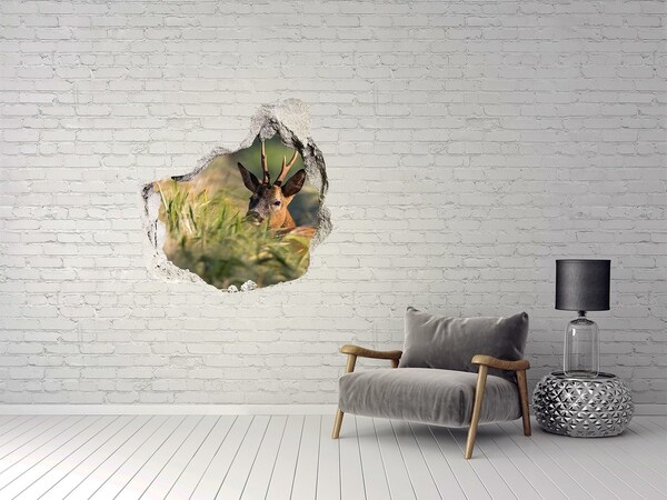 Vinilo decorativo boquete pared irregular Corzo en un paisaje forestal