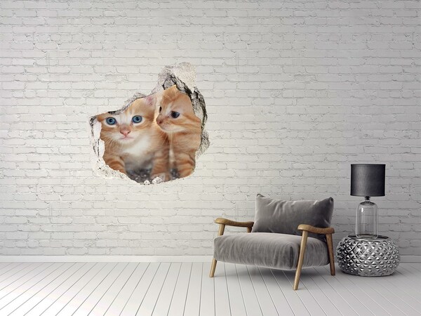 Vinilo adhesivo efecto agujero 3d para casa Gatitos en un agujero en la pared