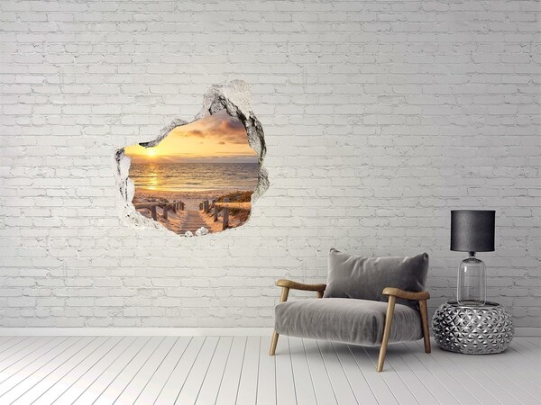 Vinilo adhesivo efecto agujero 3d para casa Puesta de sol sobre la playa