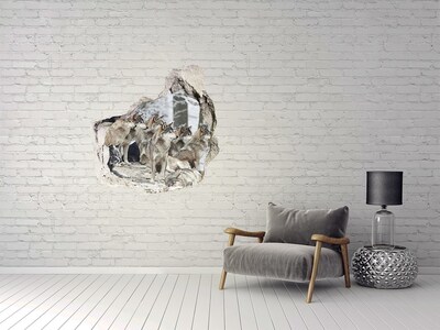 Vinilo adhesivo efecto agujero 3d para casa Lobos en su hábitat natural
