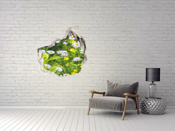 Vinilo adhesivo efecto agujero 3d para casa Un paraíso de flores detrás del muro.
