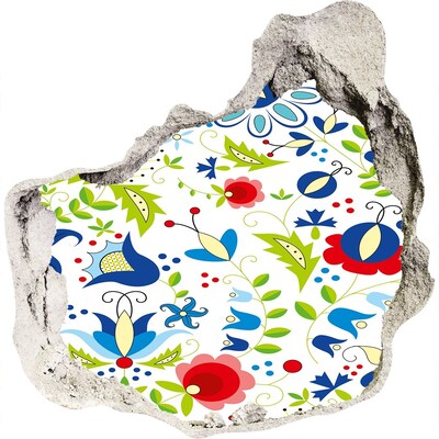 Pegatina efecto 3d pared rota decorativa Patrón floral sobre un fondo de hormigón.