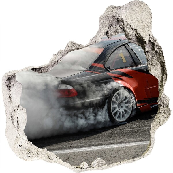 Pegatina efecto 3d pared rota decorativa Coche de carreras en acción