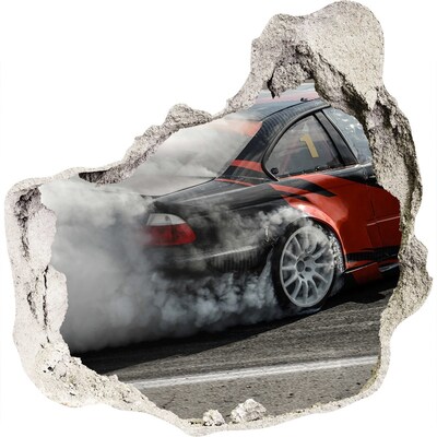 Pegatina efecto 3d pared rota decorativa Coche de carreras en acción