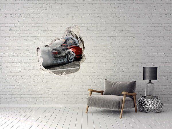 Pegatina efecto 3d pared rota decorativa Coche de carreras en acción