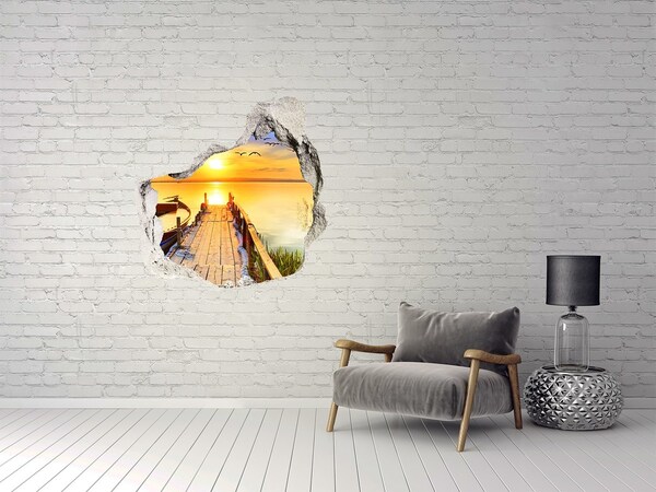 Vinilo adhesivo efecto agujero 3d para casa Puesta de sol sobre el lago