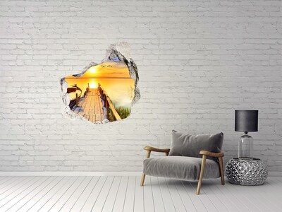 Vinilo adhesivo efecto agujero 3d para casa Puesta de sol sobre el lago