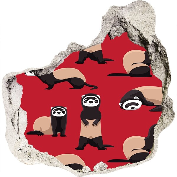 Pegatina efecto 3d pared rota decorativa Hurones divertidos en un agujero en la pared