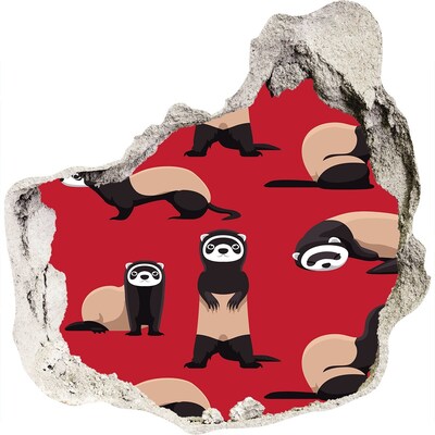 Pegatina efecto 3d pared rota decorativa Hurones divertidos en un agujero en la pared