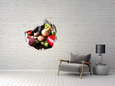 Vinilo adhesivo efecto agujero 3d para casa Frutas y verduras en un agujero en la pared