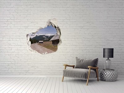Vinilo adhesivo efecto agujero 3d para casa Paisaje de montaña con cabañas