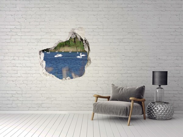 Pegatina efecto 3d pared rota decorativa Lago con cisnes