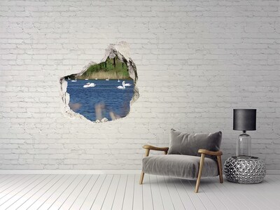 Pegatina efecto 3d pared rota decorativa Lago con cisnes