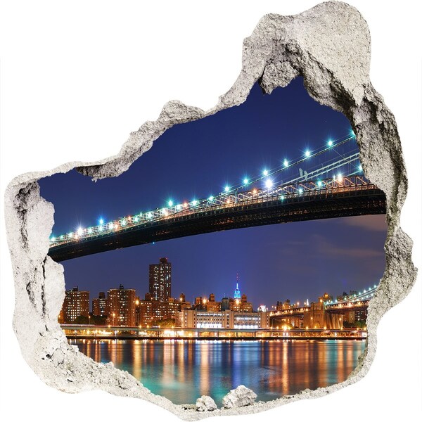 Vinilo decorativo boquete pared irregular Puente de Brooklyn de noche