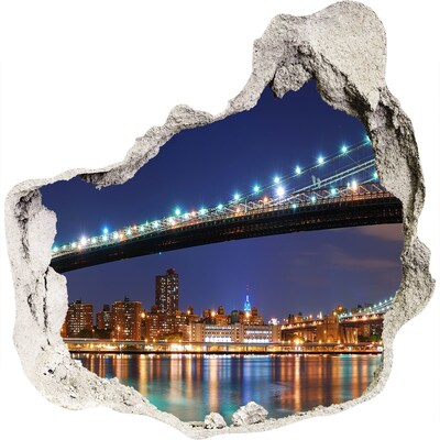 Vinilo decorativo boquete pared irregular Puente de Brooklyn de noche