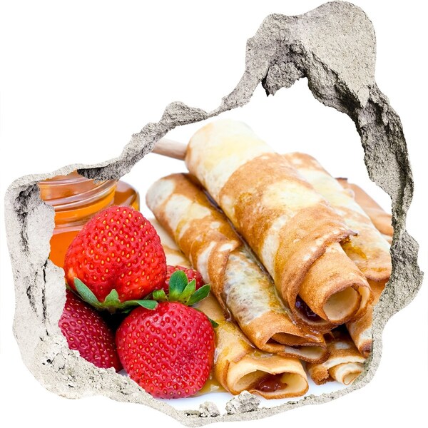 Pegatina efecto 3d pared rota decorativa Deliciosos panqueques con fresas