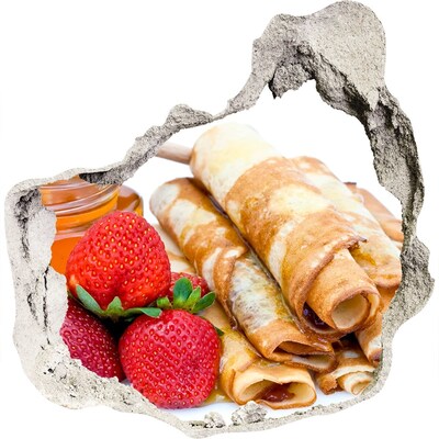 Pegatina efecto 3d pared rota decorativa Deliciosos panqueques con fresas