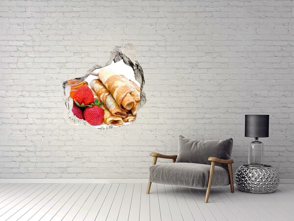 Pegatina efecto 3d pared rota decorativa Deliciosos panqueques con fresas
