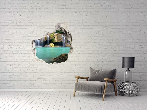 Vinilo adhesivo efecto agujero 3d para casa Una cascada en un entorno paradisíaco