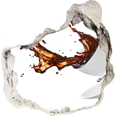 Pegatina pared rota trampantojo decorativo Café derramándose por un agujero en la pared