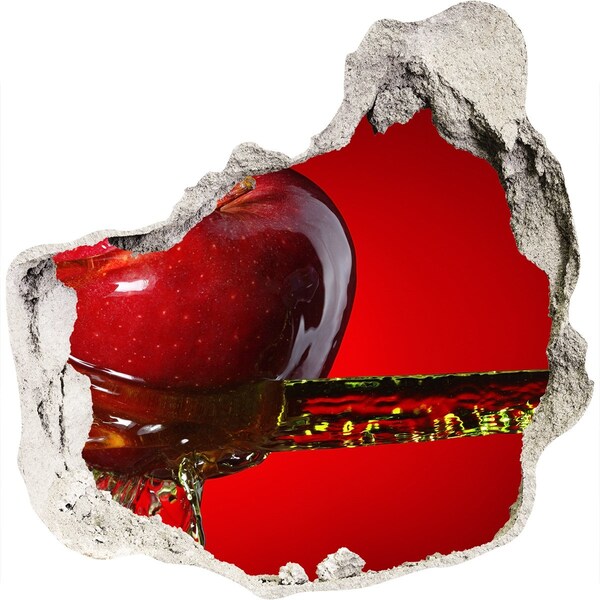Vinilo adhesivo efecto agujero 3d para casa Manzana roja en hormigón