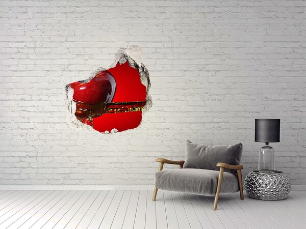 Vinilo adhesivo efecto agujero 3d para casa Manzana roja en hormigón