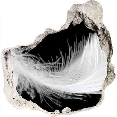 Vinilo decorativo boquete pared irregular Una pluma en un agujero en la pared.