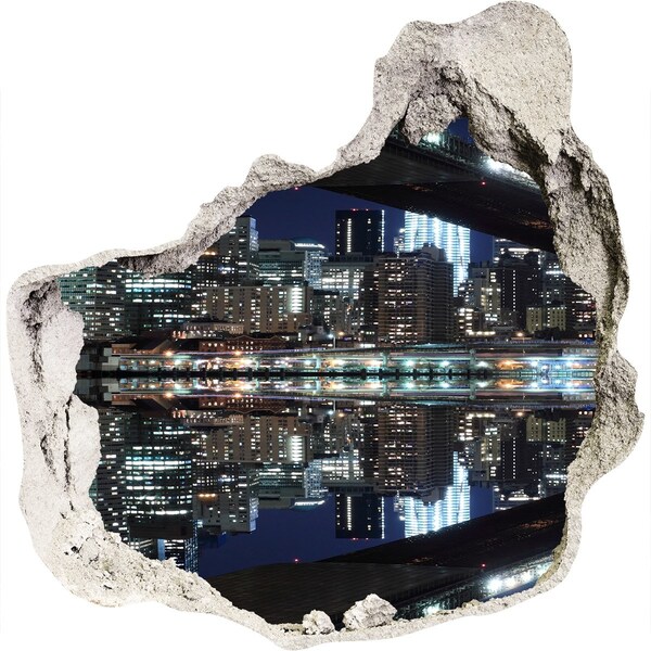 Vinilo decorativo boquete pared irregular Panorama nocturno de la ciudad