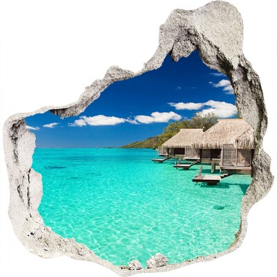 Dziura 3d w ścianie naklejka Rajska Laguna wśród Bungalowów