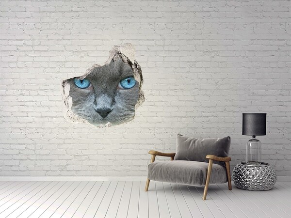 Vinilo decorativo boquete pared irregular Gato en un agujero en la pared