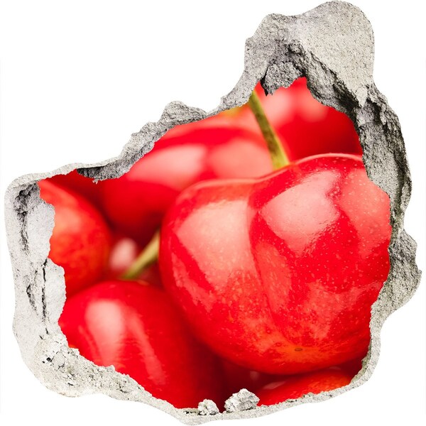 Pegatina efecto 3d pared rota decorativa Cerezas jugosas en un agujero en la pared