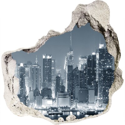 Vinilo adhesivo efecto agujero 3d para casa El horizonte de Nueva York por la noche