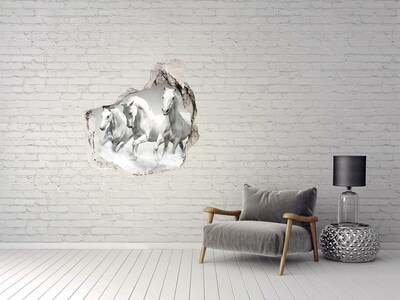 Vinilo decorativo boquete pared irregular Caballos blancos al galope