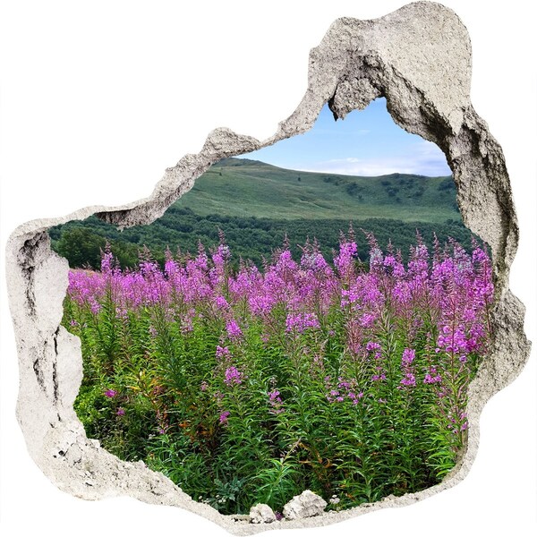 Vinilo adhesivo efecto agujero 3d para casa Paisaje floral en las montañas