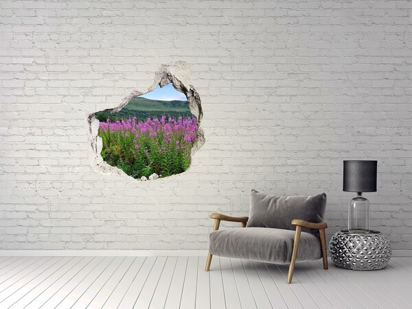 Vinilo adhesivo efecto agujero 3d para casa Paisaje floral en las montañas