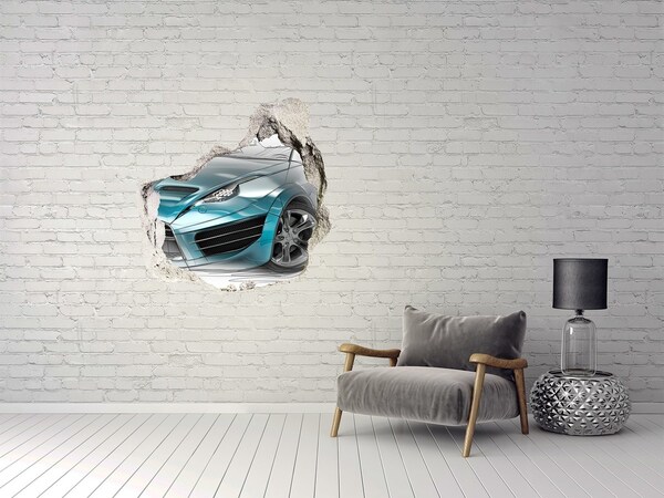 Vinilo adhesivo efecto agujero 3d para casa Un coche deportivo en un agujero en la pared