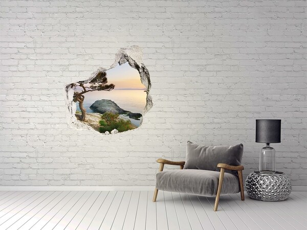 Vinilo adhesivo efecto agujero 3d para casa Vista del mar al atardecer