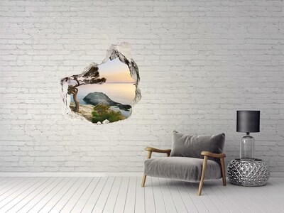 Vinilo adhesivo efecto agujero 3d para casa Vista del mar al atardecer
