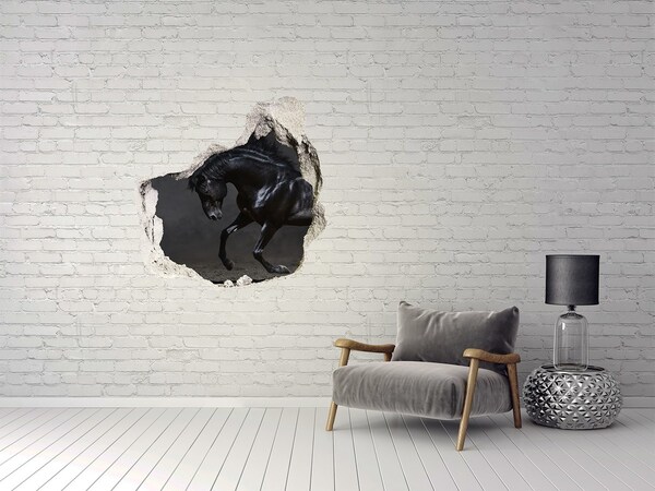 Vinilo decorativo boquete pared irregular Un caballo oscuro en movimiento