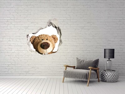 Pegatina efecto 3d pared rota decorativa Osito de peluche sonriente en un agujero en la pared