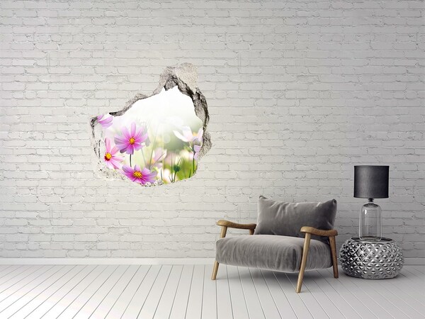 Vinilo adhesivo efecto agujero 3d para casa Un paraíso de flores detrás del muro.