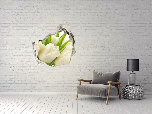 Vinilo adhesivo efecto agujero 3d para casa Tulipanes en hormigón