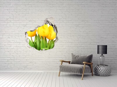 Vinilo adhesivo efecto agujero 3d para casa Flores de tulipán en un agujero en la pared.