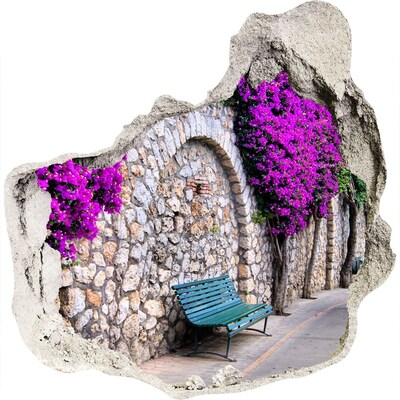 Vinilo decorativo boquete pared irregular Callejón de flores en el muro de piedra