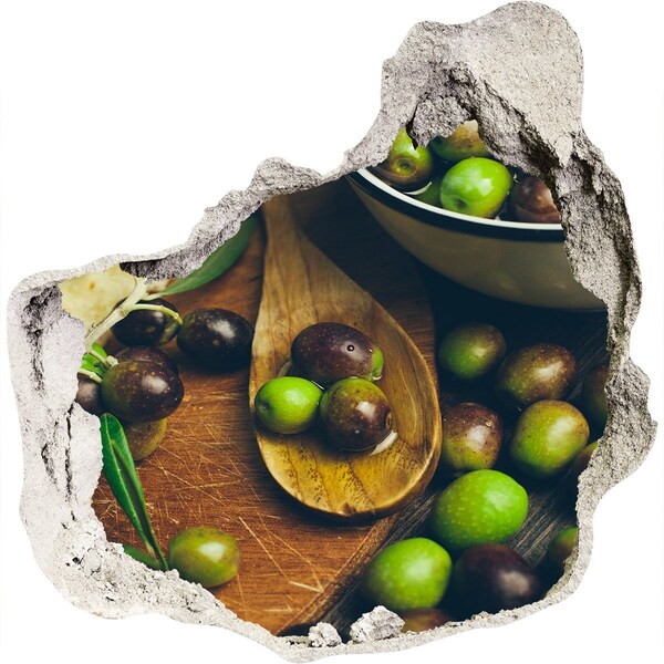 Vinilo decorativo boquete pared irregular Aceitunas en la cocina