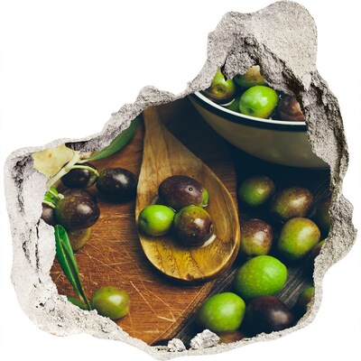 Vinilo decorativo boquete pared irregular Aceitunas en la cocina