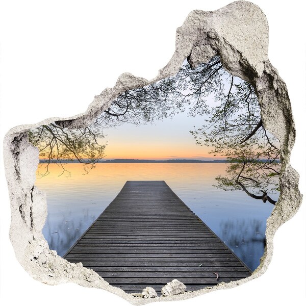Vinilo adhesivo efecto agujero 3d para casa Puesta de sol sobre el lago